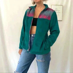 FILA vintage retro teal furry fleece jacket